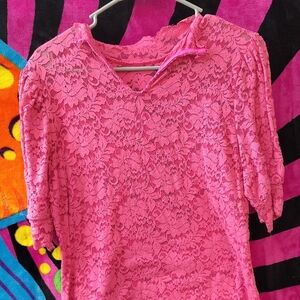 Pink Ruffled 3/4 Sleeve Blouse